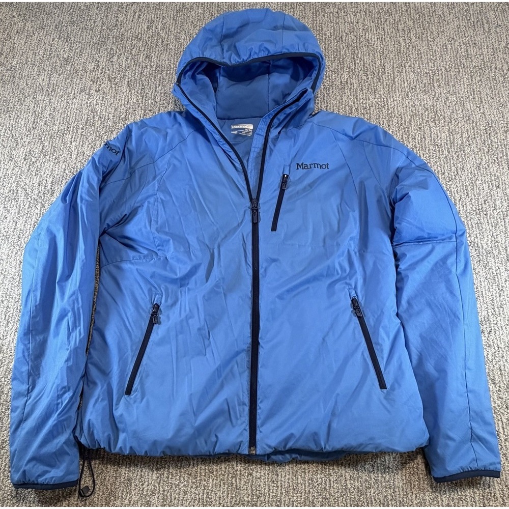 Marmot Men's Blue Hooded Water Resistant Nylon‎ Coat Jacket XL Pockets Warm